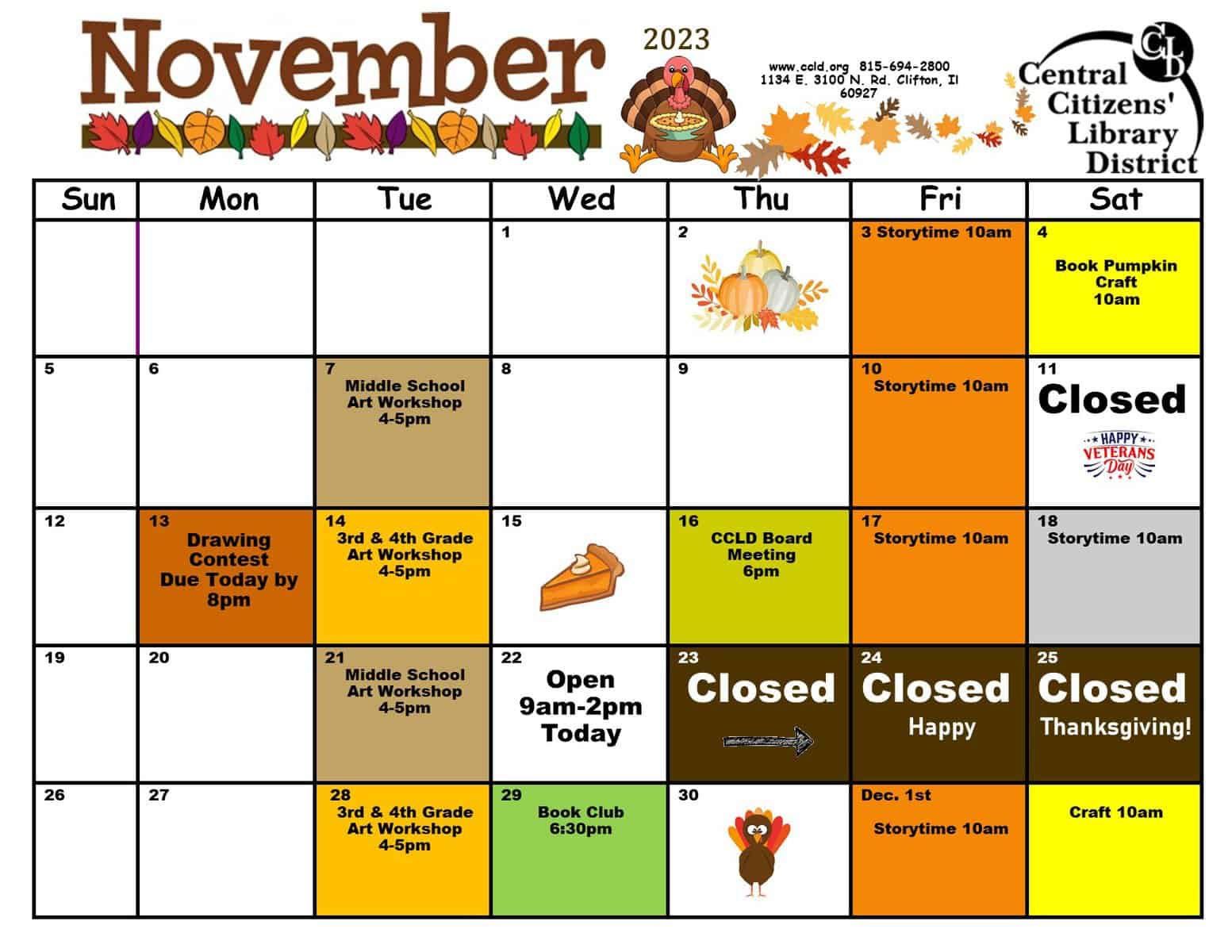 November Calendar Of Events Central Citizens Library District